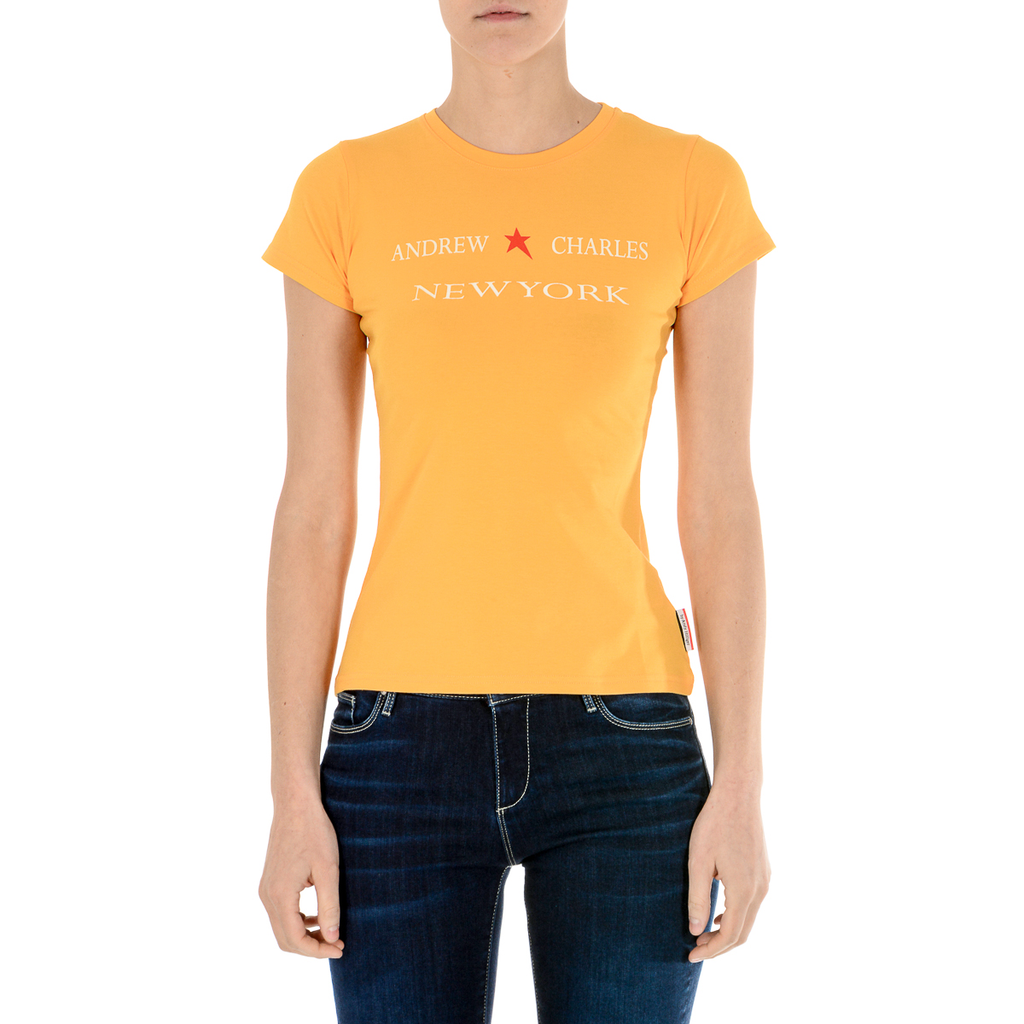 Camiseta Andrew Charles para mujer, manga corta, cuello redondo, amarilla, TARANA