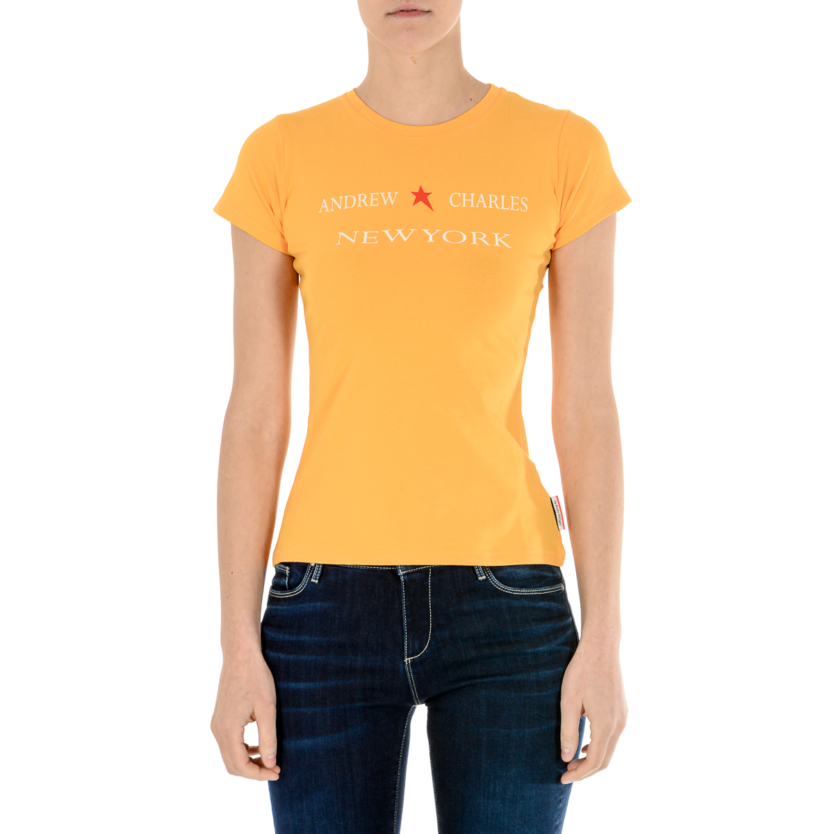 Camiseta Andrew Charles para mujer, manga corta, cuello redondo, amarilla, TARANA