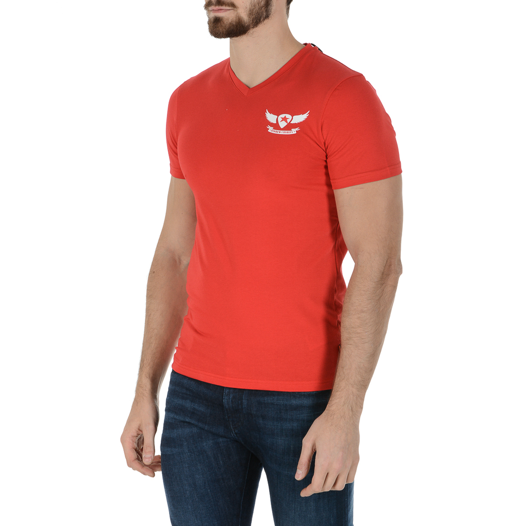 Camiseta Andrew Charles para hombre, manga corta, cuello en V, roja, KENAN