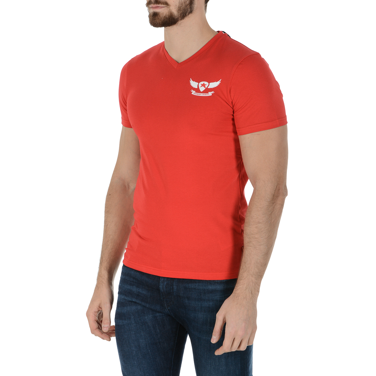 Camiseta Andrew Charles para hombre, manga corta, cuello en V, roja, KENAN