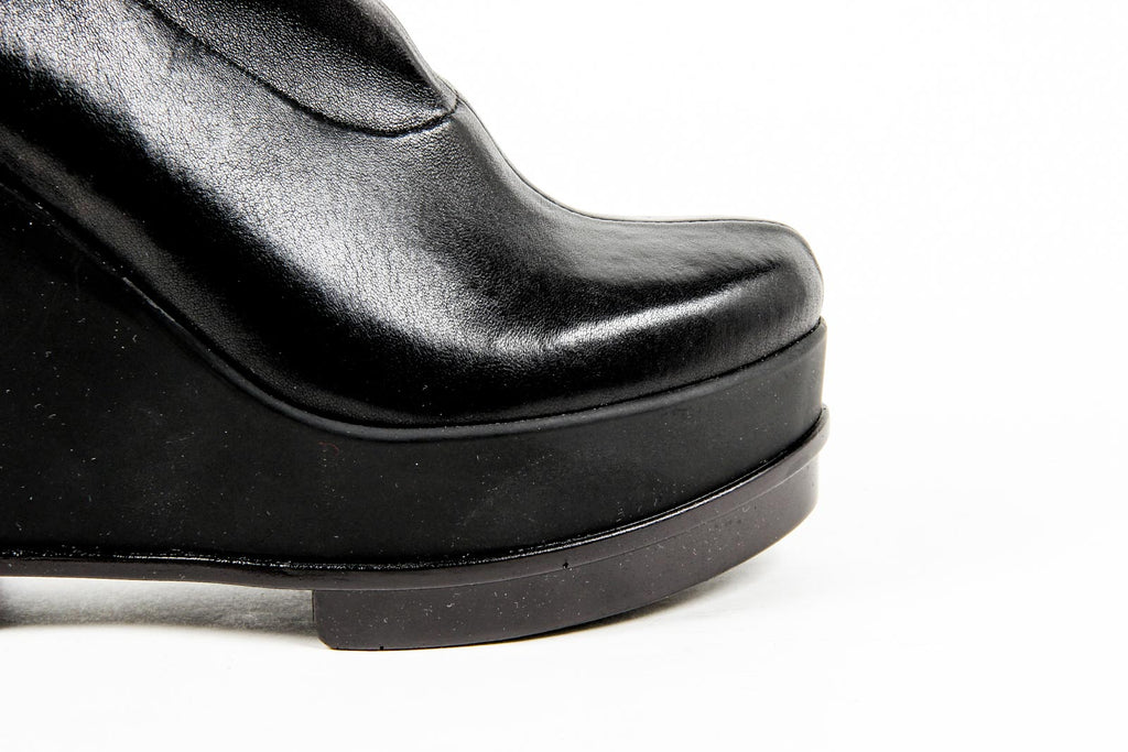 Robert Clergerie Paris Botas cortas de cuña para mujer SOUZIJ AGNEAU STRETCH NOIR DBL NR