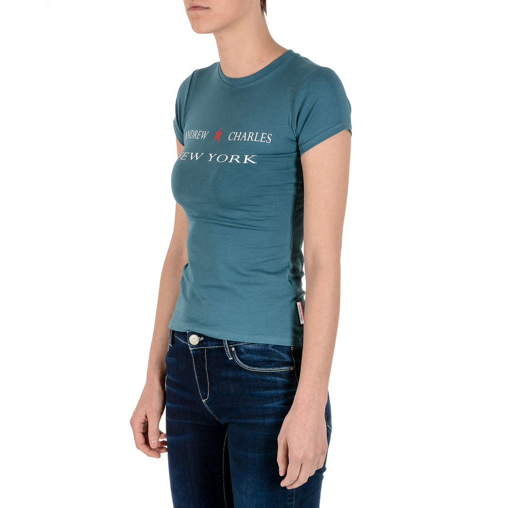 Camiseta Andrew Charles para mujer, manga corta, cuello redondo, verde TARANA
