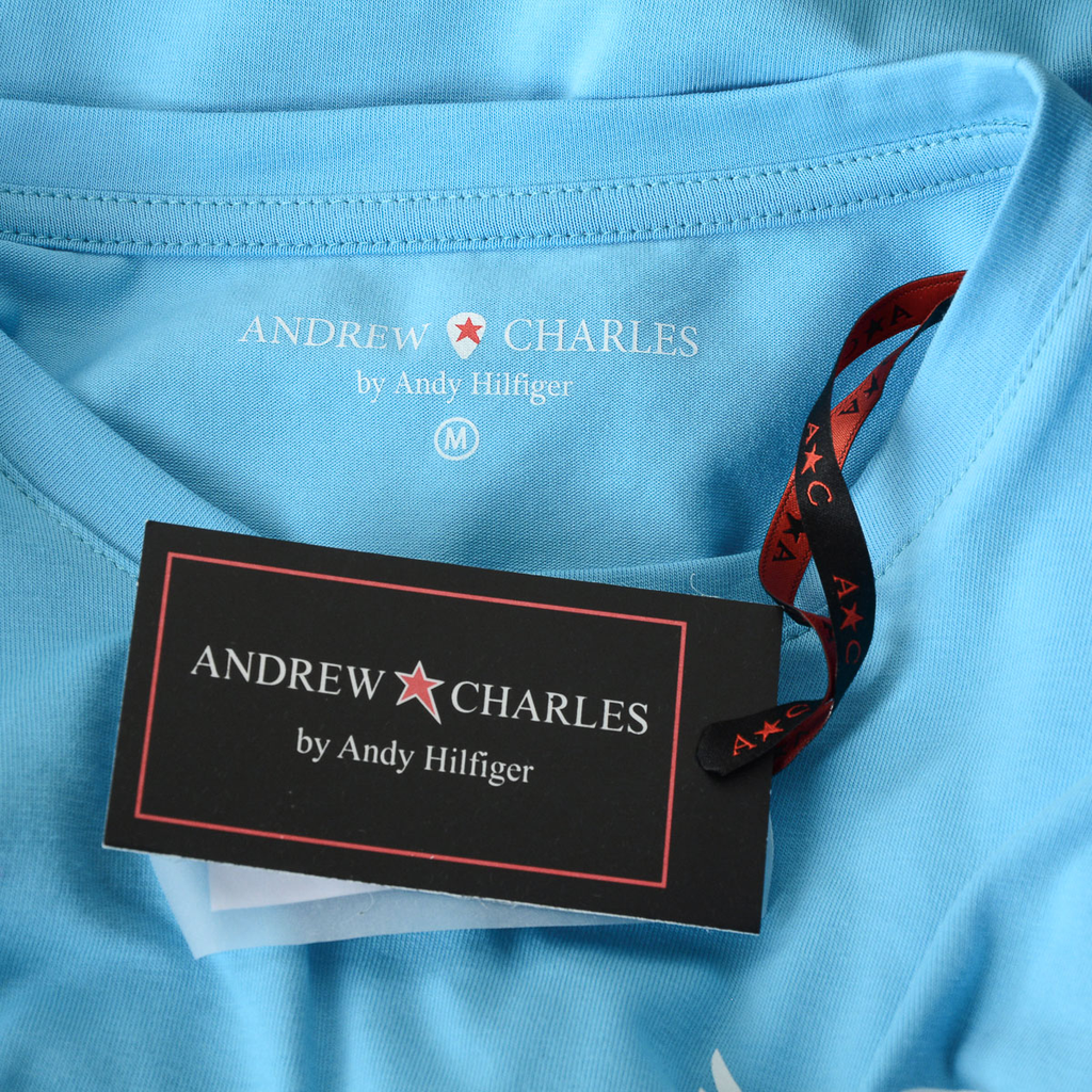 Camiseta Andrew Charles para hombre, manga corta, cuello redondo, azul claro, KEITA