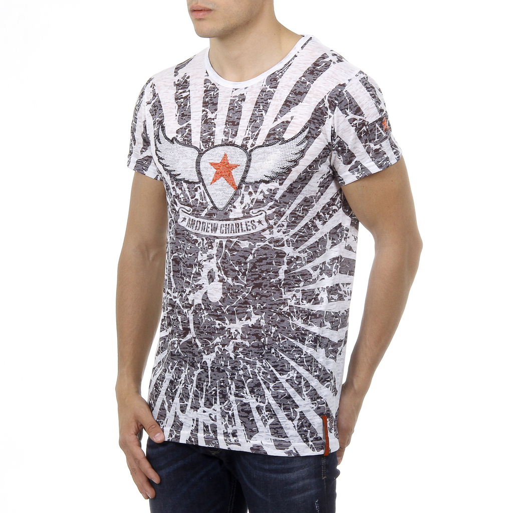Andrew Charles Mens T-Shirt Short Sleeves Round Neck Black CALEB