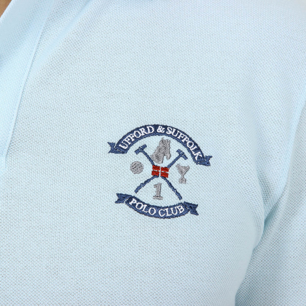 Polo Ufford & Suffolk Polo Club para hombre, manga corta, azul claro, niño