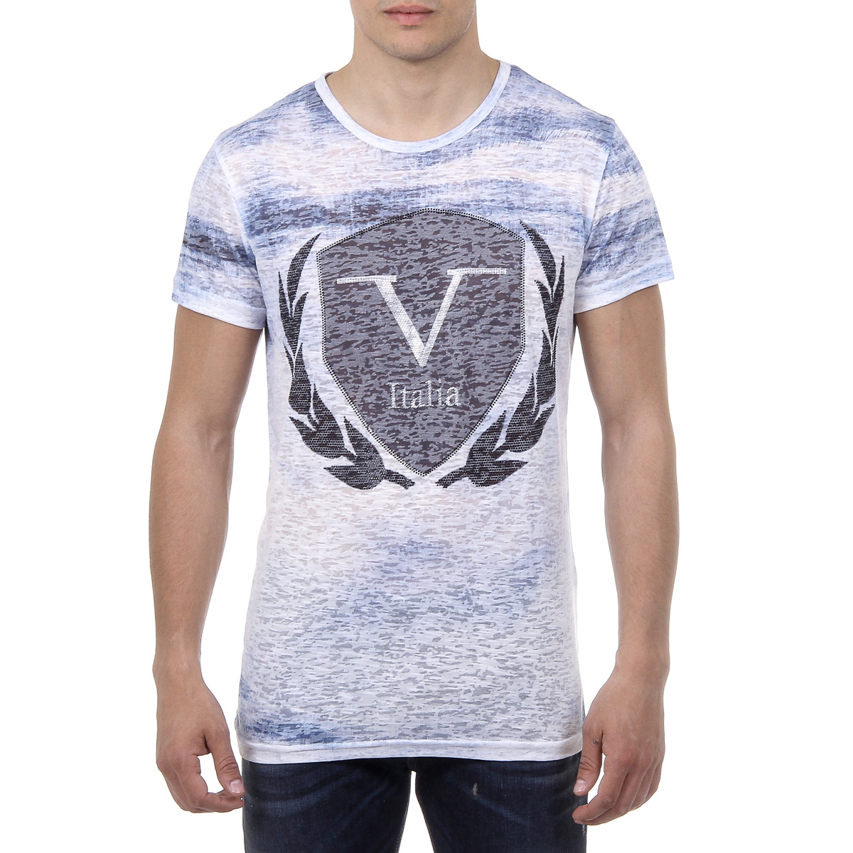 V 1969 Italia Mens T-shirt Short Sleeves Round Neck Light Blue LOGAN