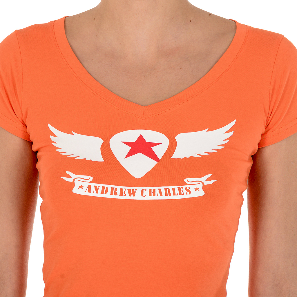 Camiseta Andrew Charles para mujer, manga corta, cuello en V, naranja, TAPIWA
