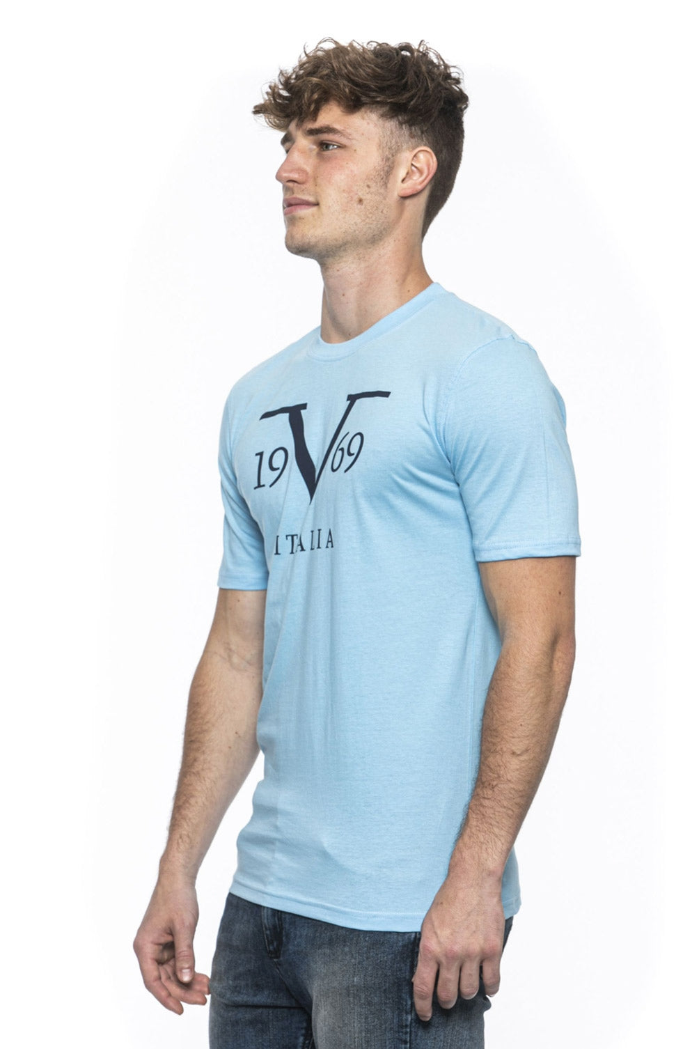 19V69 Italia Camiseta para hombre Azul RAYAN AZUL CLARO
