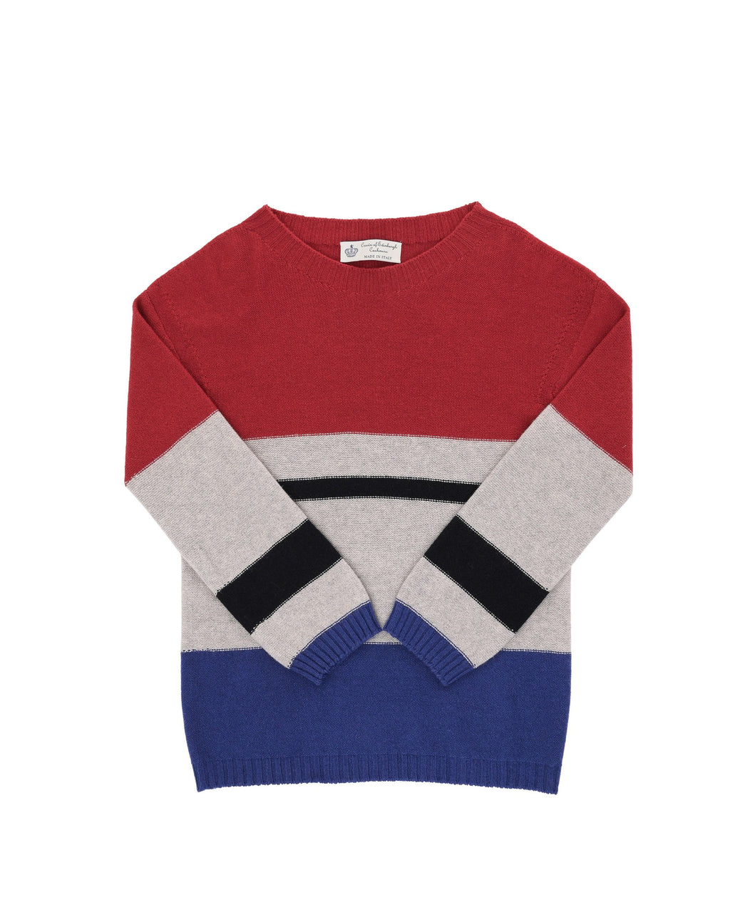 Suéter de cuello barco para mujer de cachemira Crown of Edinburgh COE 0017 ROJO/GRIS/AZUL