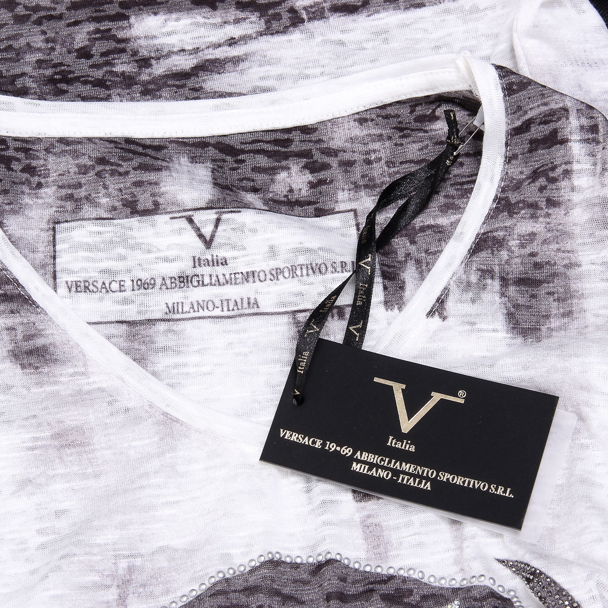 V 1969 Italia Womens T-shirt Short Sleeves V-Neck Black EMILY
