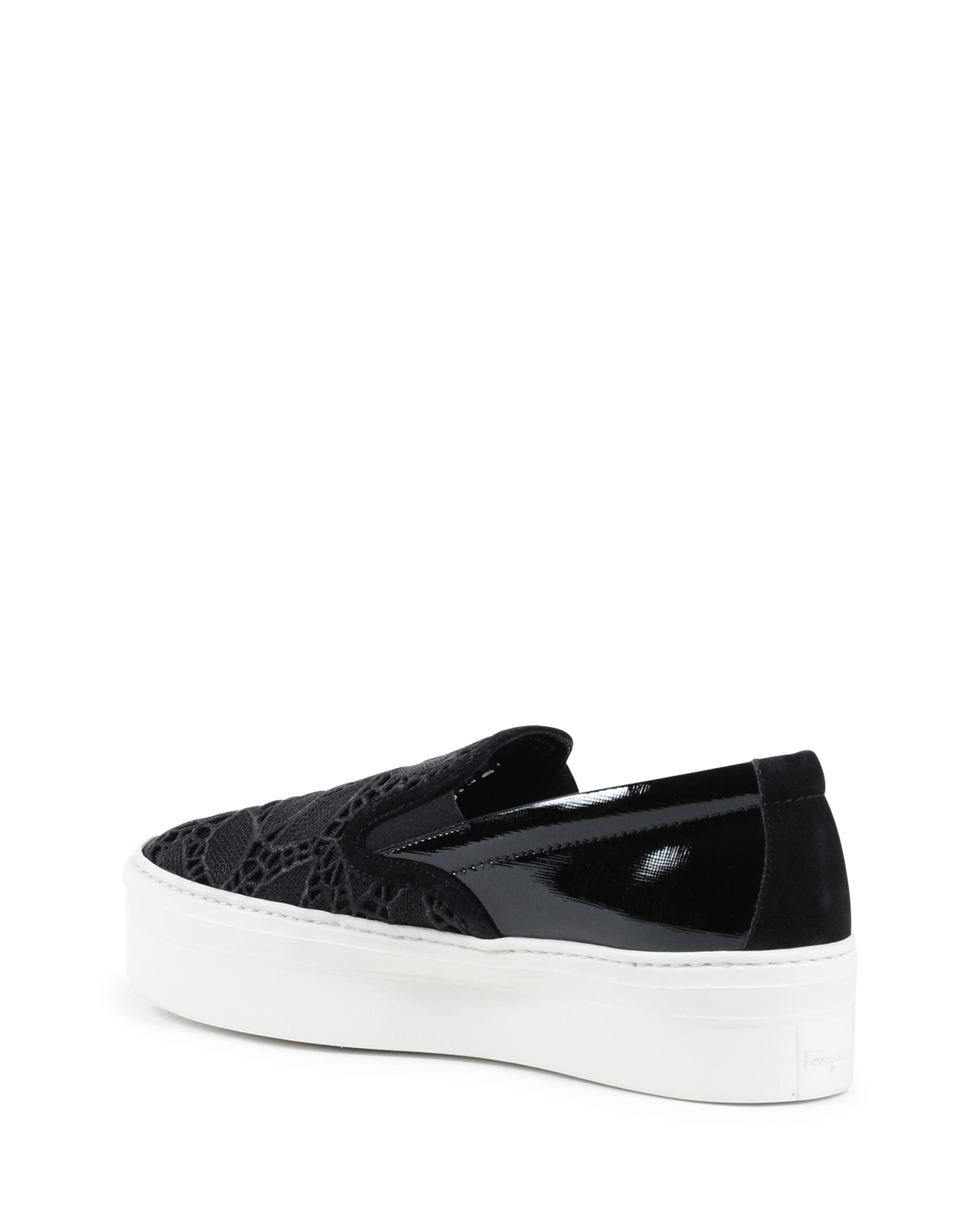 Zapatillas sin cordones Salvatore Ferragamo para mujer, color negro, con encaje PACAU