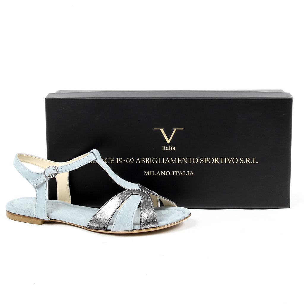 V 1969 Italia Sandalia plana para mujer Azul claro GRAZIA