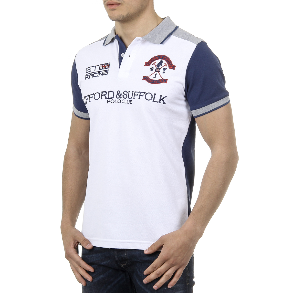 Polo Ufford & Suffolk Polo Club para hombre, manga corta, US001, blanco