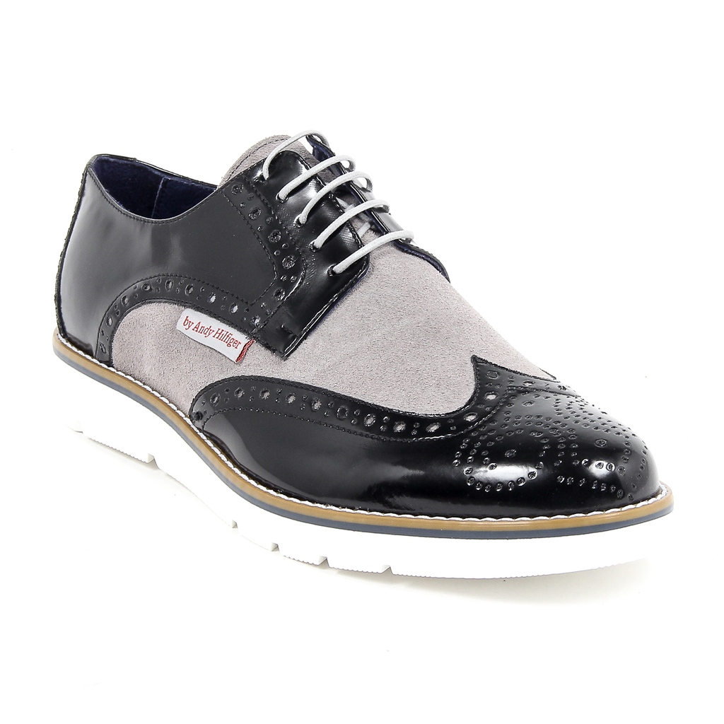 Andrew Charles - Zapatos Oxford brogue para hombre 914 ABRASIVATO CAM NERO GRIGIO