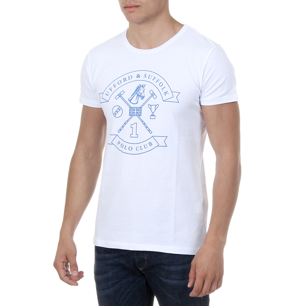 Camiseta de hombre Ufford & Suffolk Polo Club, manga corta, cuello redondo, US027, color blanco