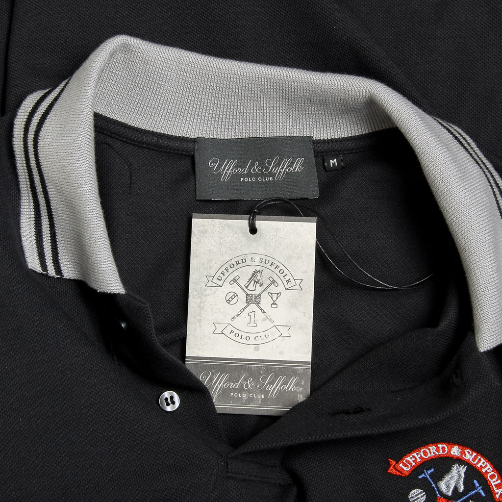 Polo Ufford & Suffolk Polo Club para hombre, manga corta, negro, ENIGMA