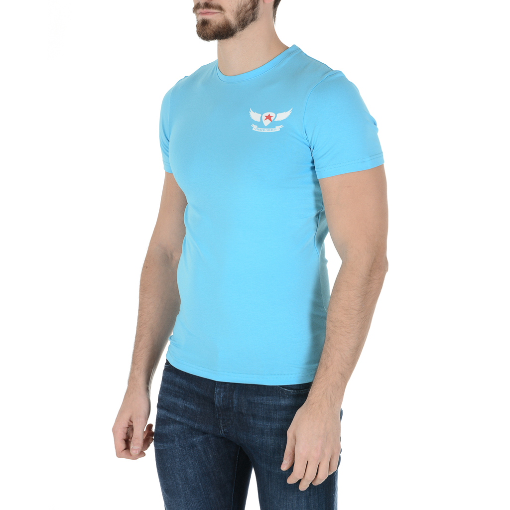 Camiseta Andrew Charles para hombre, manga corta, cuello redondo, azul claro, KEITA