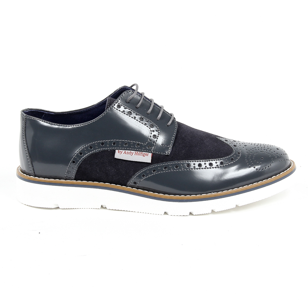 Andrew Charles - Zapatos Oxford Brogue para hombre 914 ABRASIVATO CAM GRIGIO BLEU