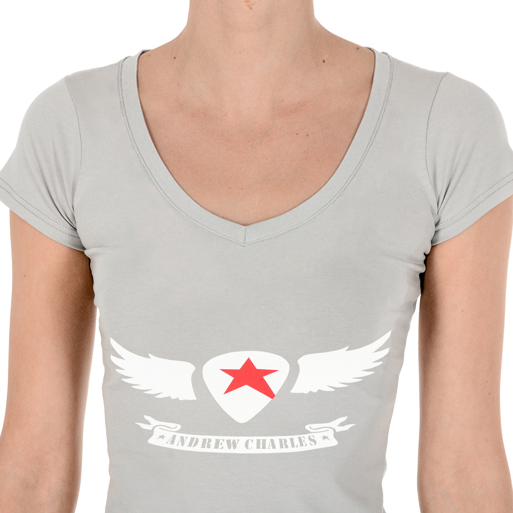 Camiseta Andrew Charles para mujer, manga corta, cuello en V, gris, TAPIWA