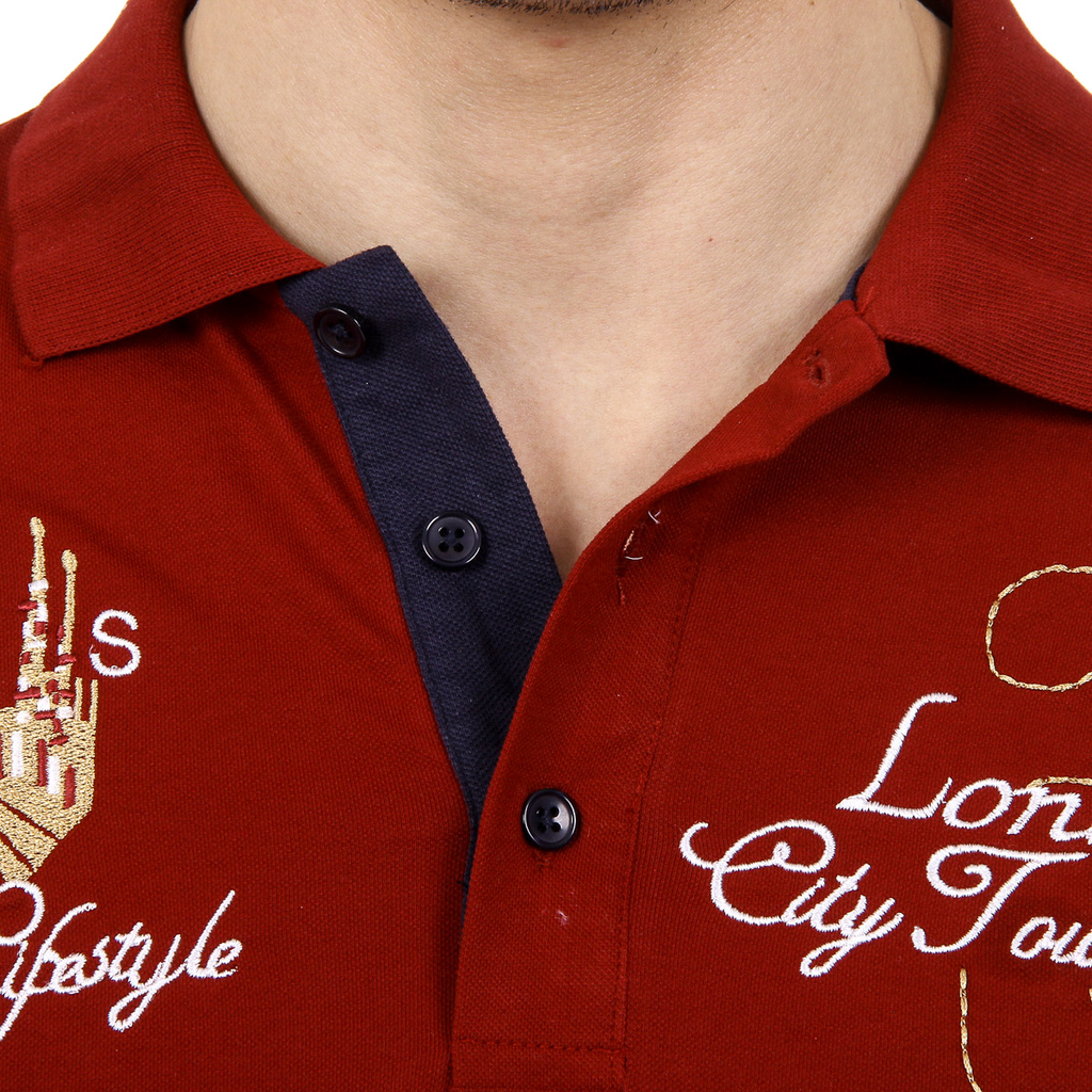 Polo Ufford & Suffolk Polo Club para hombre, manga corta, US005, burdeos