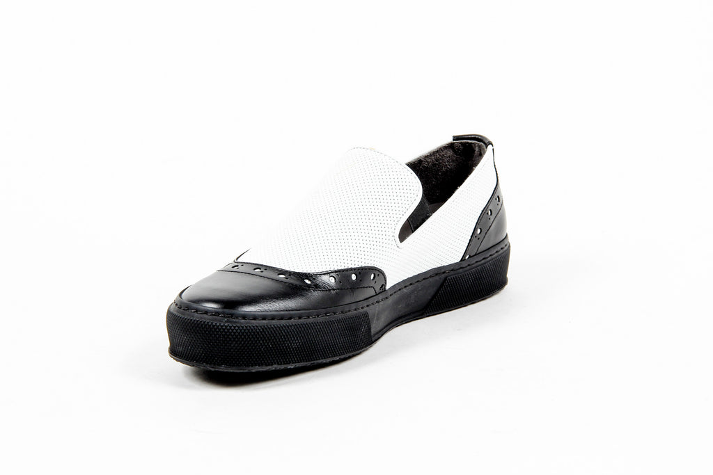 Robert Clergerie Paris - Zapatillas sin cordones para mujer TILO02 V LISSE NOIR VL PERFO BLANCO
