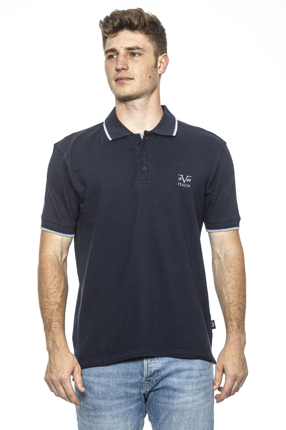 19V69 Italia Polo para hombre Azul COSTINA AZUL MARINO