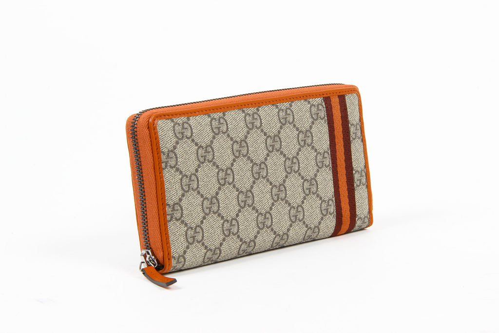 Cartera de mano con cremallera alrededor de lona Guccissima Web GG Supreme para hombre de Gucci