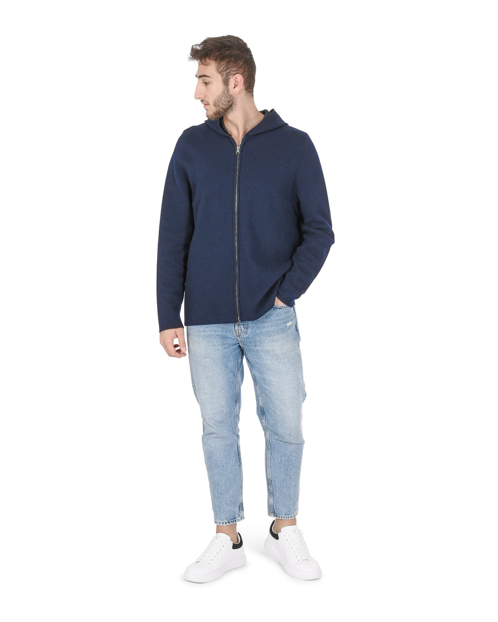 Sudadera con capucha de cachemira Crown of Edinburgh para hombre, COE 0055 NAVY