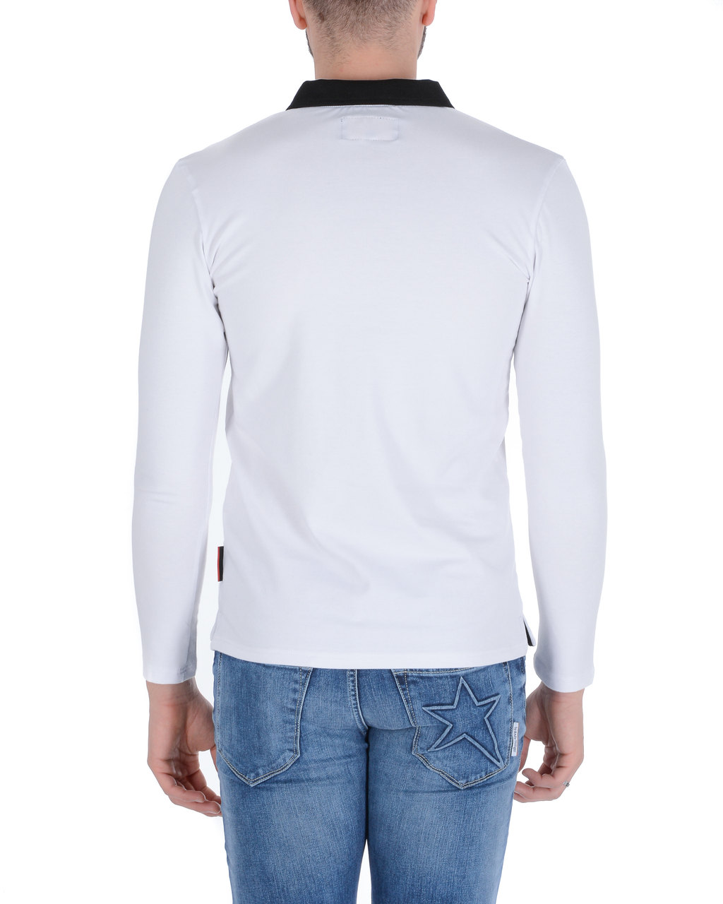 Polo Andrew Charles para hombre, manga larga, blanco y negro, talla 16