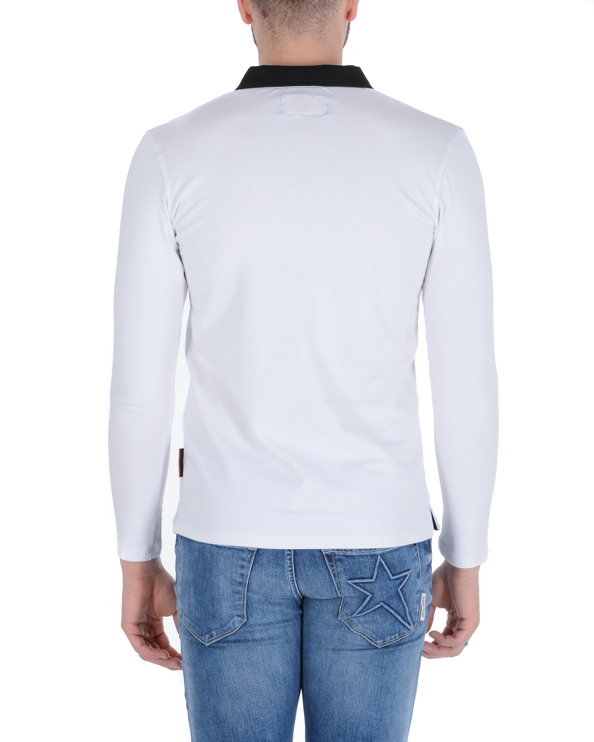 Polo Andrew Charles para hombre, manga larga, blanco y negro, talla 16