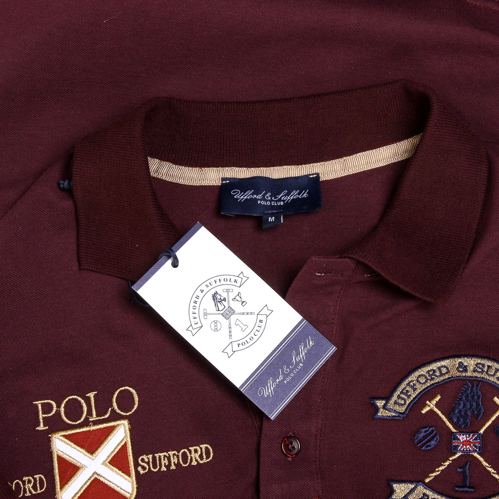 Polo Ufford & Suffolk Polo Club para hombre, manga corta, US007, burdeos