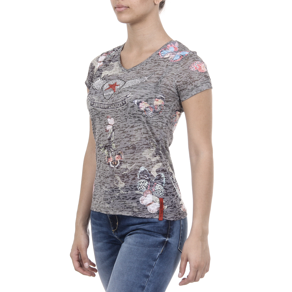 Andrew Charles Womens T-shirt Short Sleeves V-Neck Dark Green STELLA