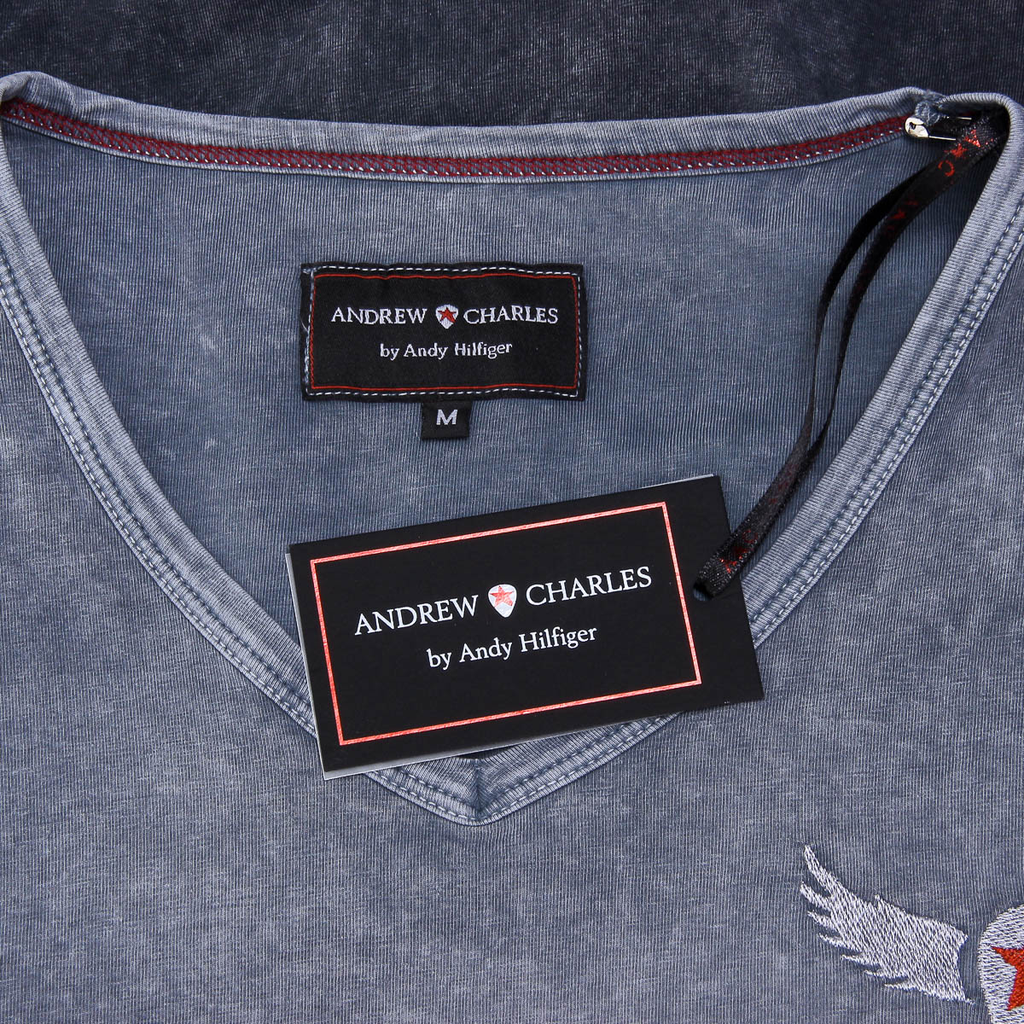 Andrew Charles Mens T-Shirt Short Sleeves V-Neck Grey ELI