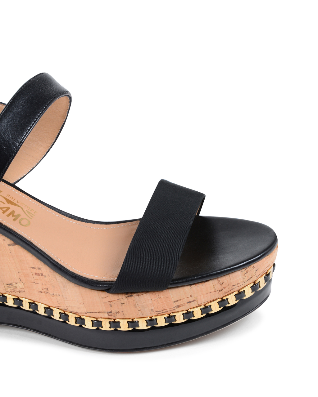 Sandalia de cuña para mujer Salvatore Ferragamo negra MOLLIE