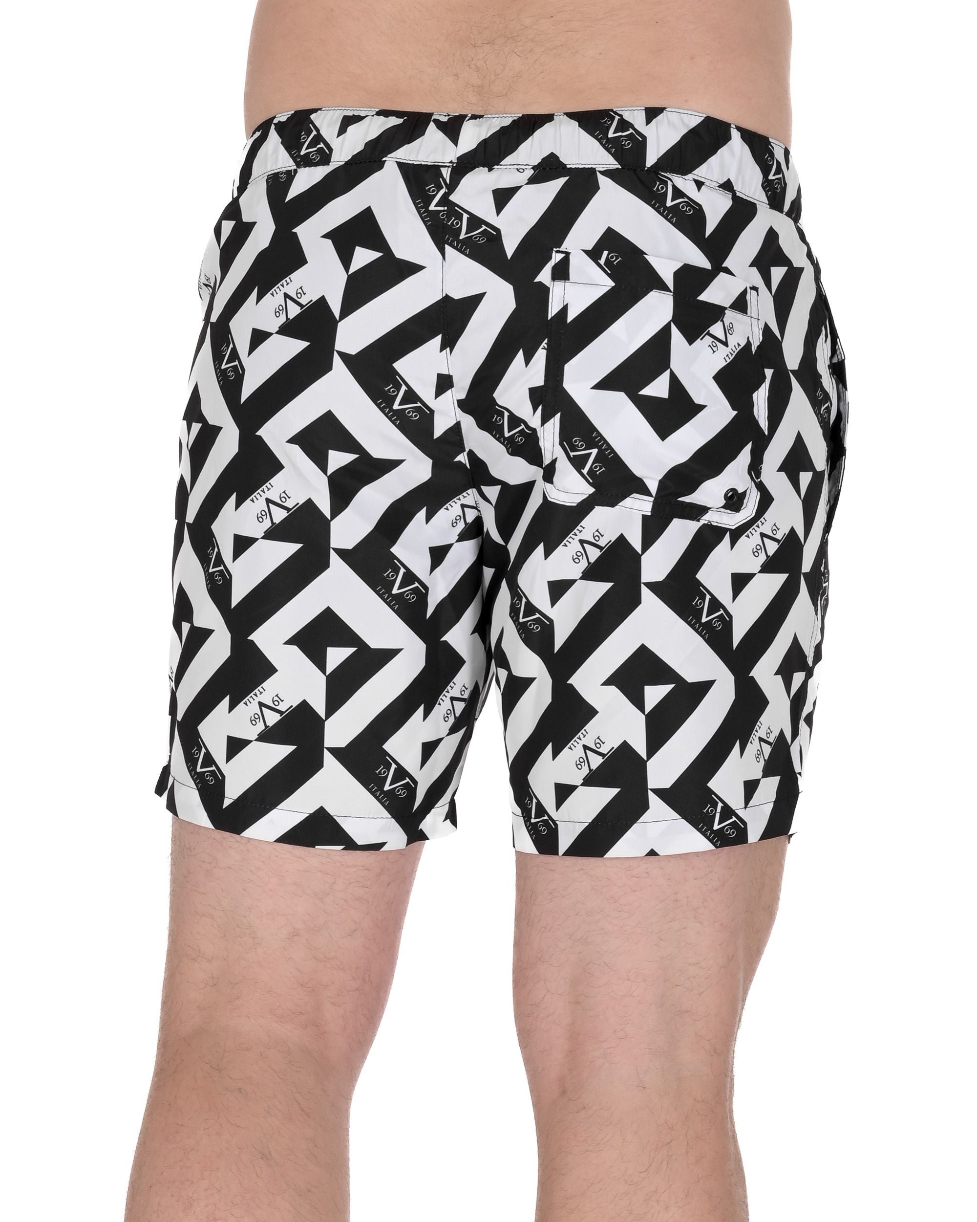 19V69 Italia Mens Swimwear Trunk VSC1MBM08 BLACK WHITE