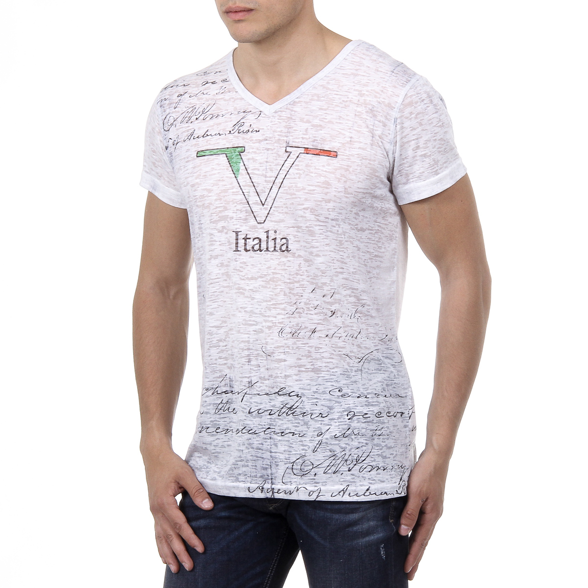 V 1969 Italia Mens T-shirt Short Sleeves V-Neck White JACOB