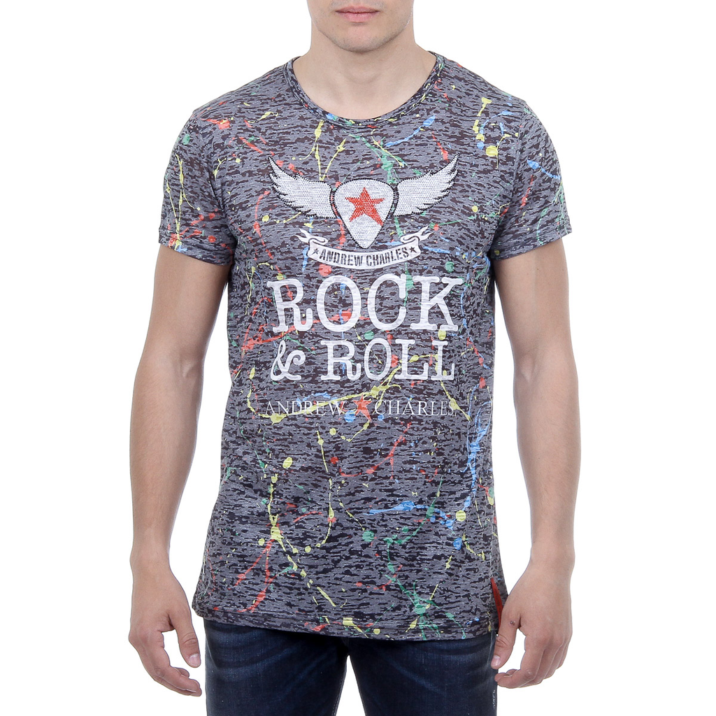 Andrew Charles Mens T-Shirt Short Sleeves Round Neck Black HUNTER