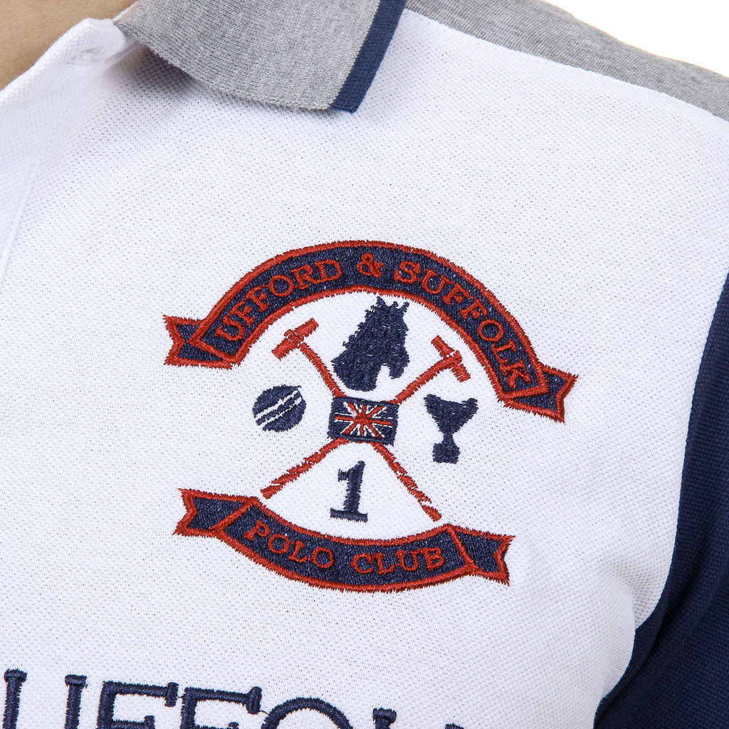 Polo Ufford & Suffolk Polo Club para hombre, manga corta, US001, blanco