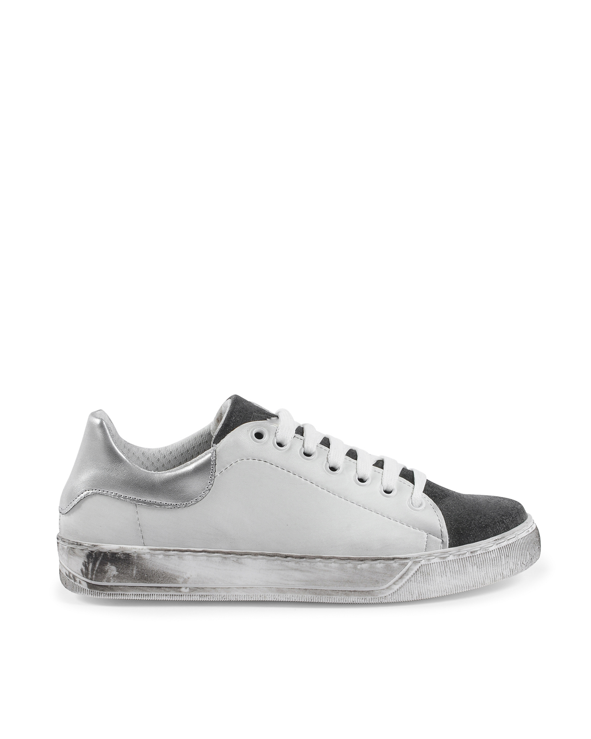 19V69 Italia Womens Sneaker White Grey 718-S PELLE BIANCO CAM GRIGIO