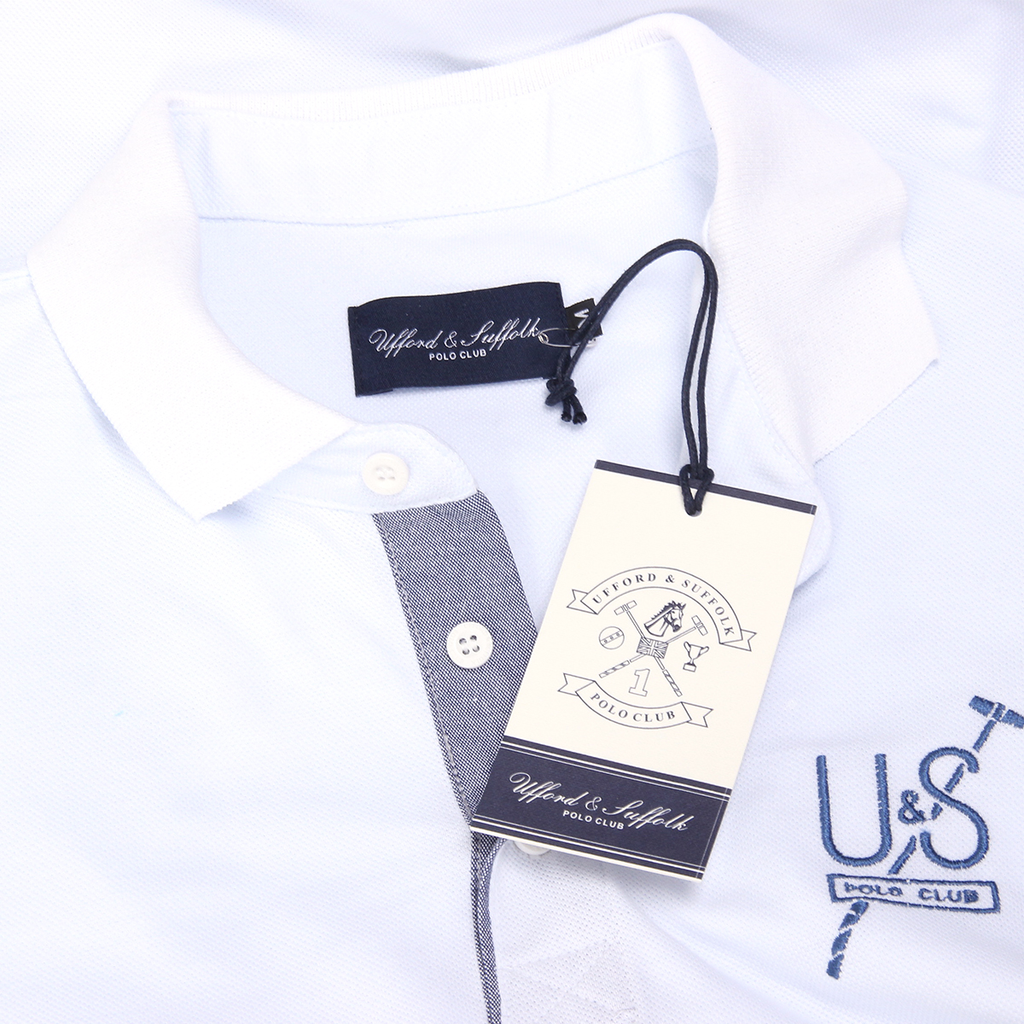 Polo Ufford & Suffolk Polo Club para hombre, manga corta, US026, blanco