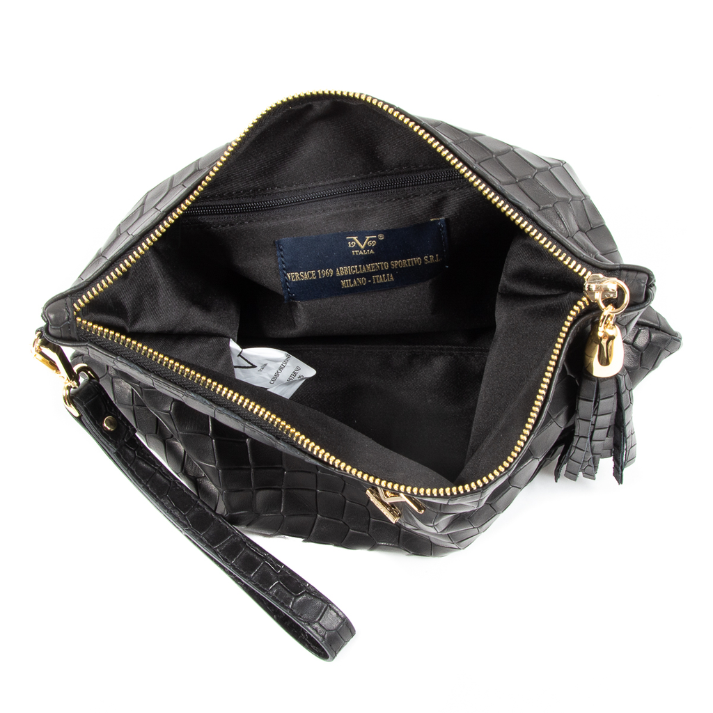 Bolso de mano para mujer V 1969 Italia, color negro y lima