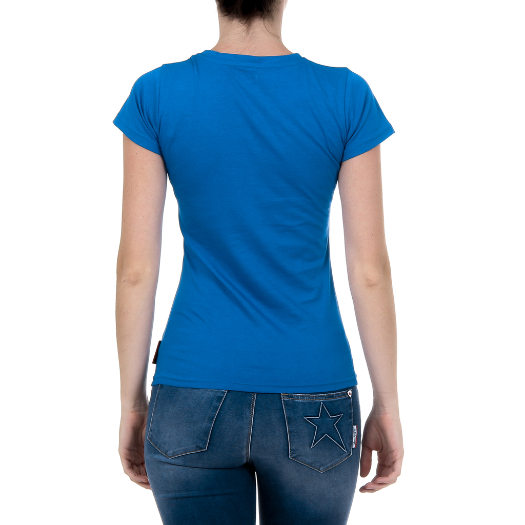 Camiseta Andrew Charles para mujer, manga corta, cuello redondo, azul, TARANA