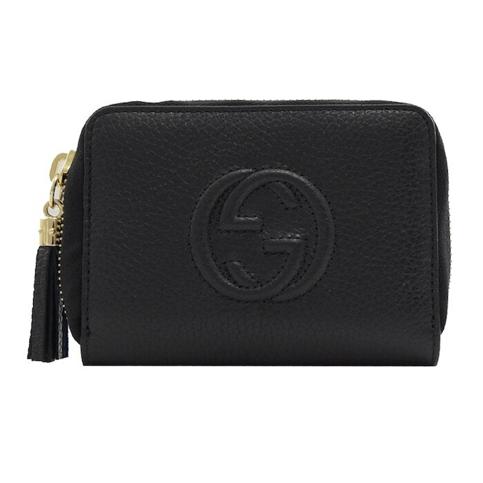 Cartera pequeña con cremallera Gucci Soho de piel con estampado GG en color negro