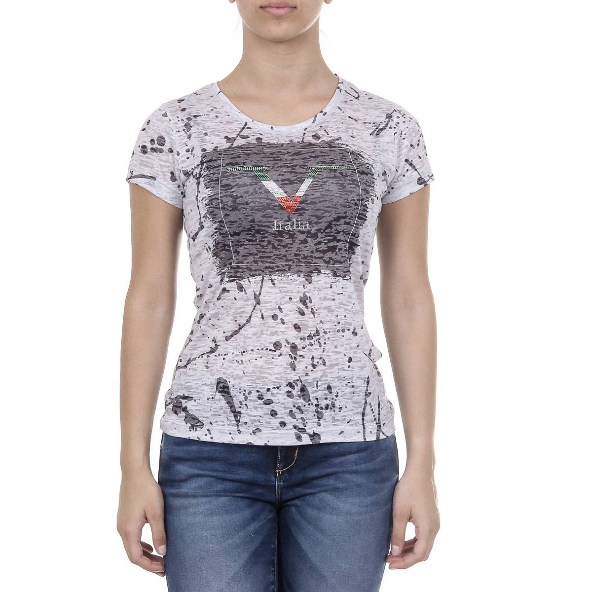 V 1969 Italia Womens T-shirt Short Sleeves Round Neck Grey AVA