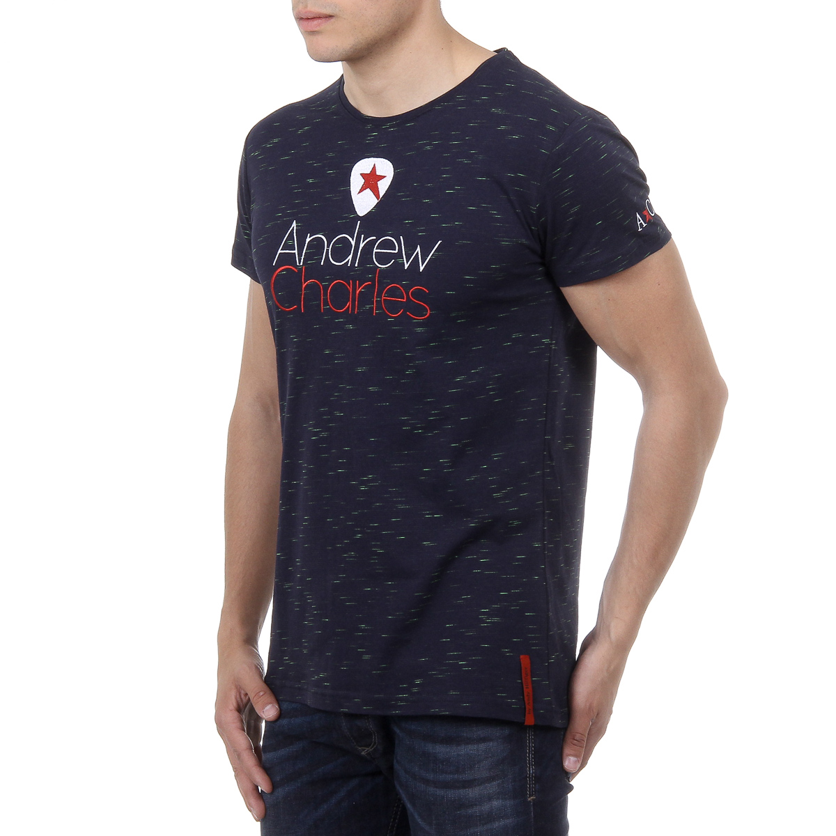Andrew Charles Mens T-Shirt Short Sleeves Round Neck Dark Blue JACK