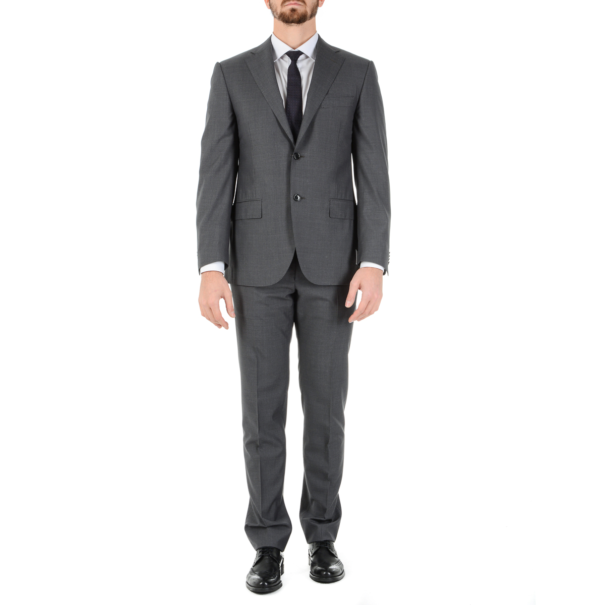 Corneliani Mens Suit Long Sleeves Dark Grey Super 130's