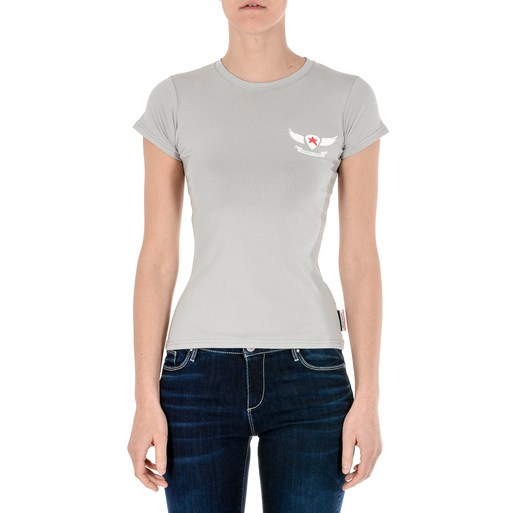 Camiseta Andrew Charles para mujer, manga corta, cuello redondo, gris, TARANA