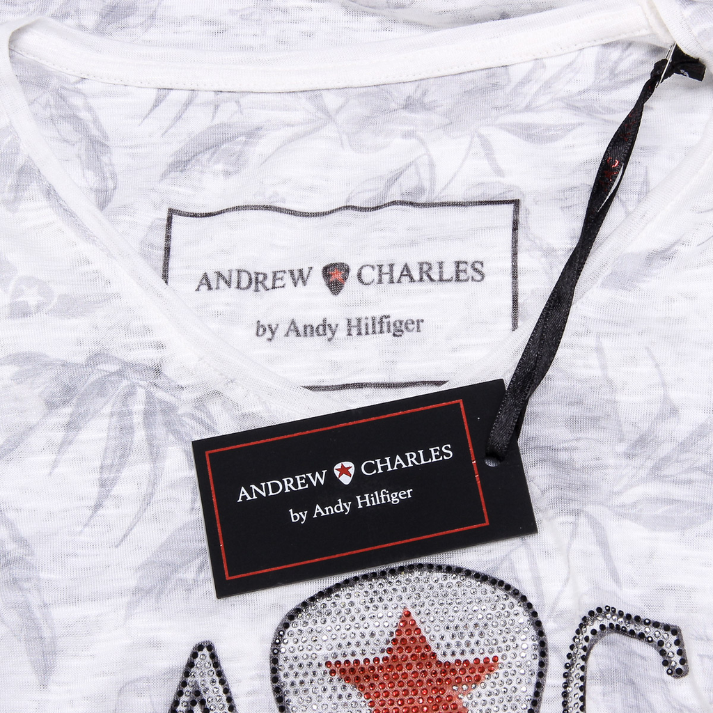 Andrew Charles Womens T-shirt Short Sleeves V-Neck White ALEXA
