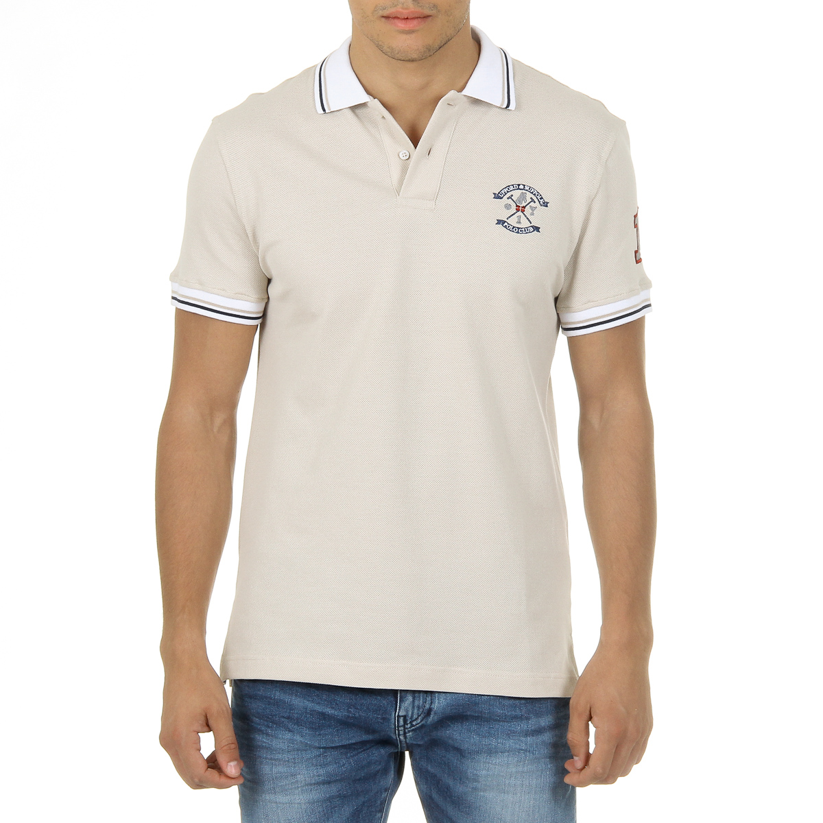 Polo Ufford & Suffolk Polo Club para hombre, manga corta, beige, FURIA