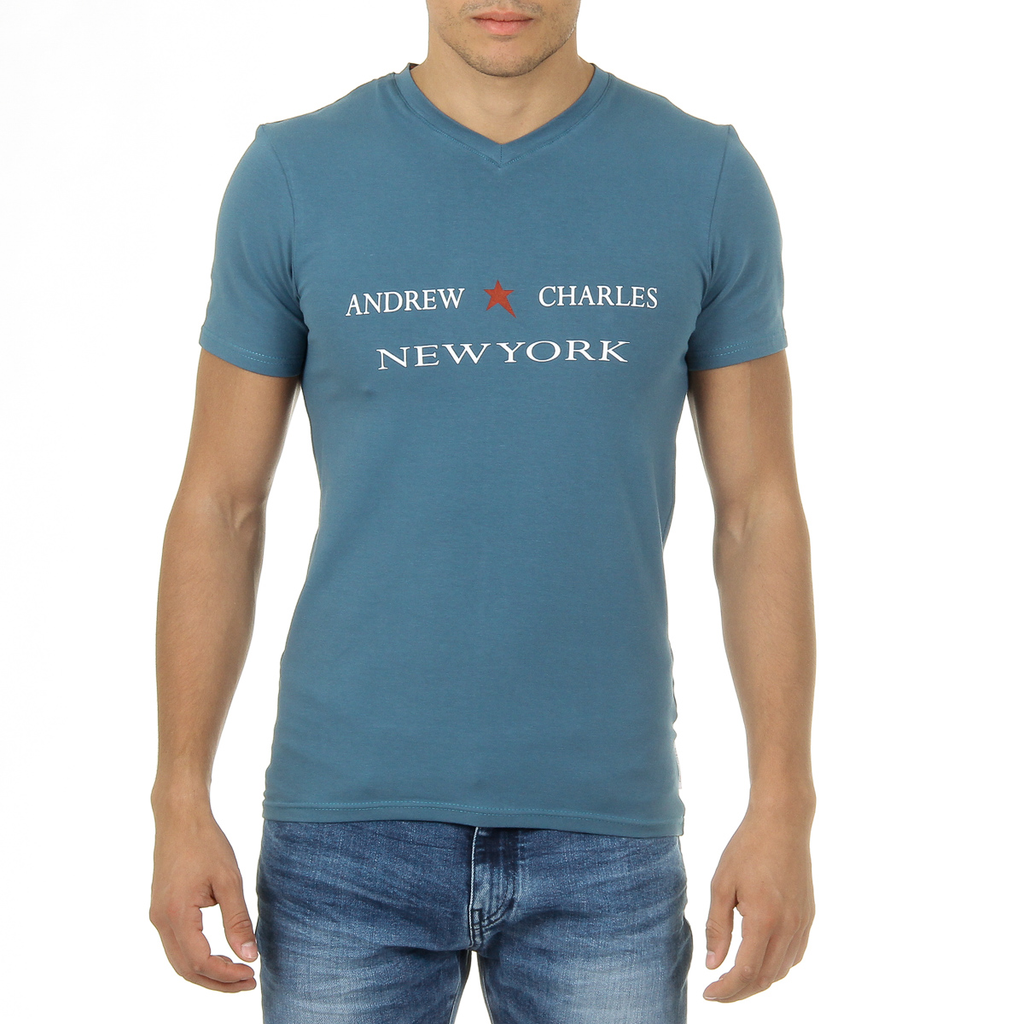 Camiseta Andrew Charles para hombre, manga corta, cuello en V, verde, KENAN